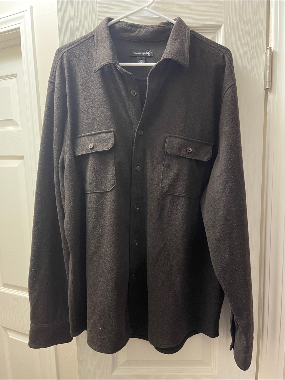 Treasure & Bond Men's Dark Brown Button-Down Casual Shirt